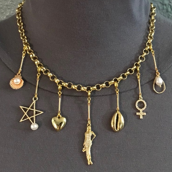 SOLD—White Lotus Lucia Greco Gold 7 Detachable Charms Necklace, Handmade Replica - Picture 8 of 16